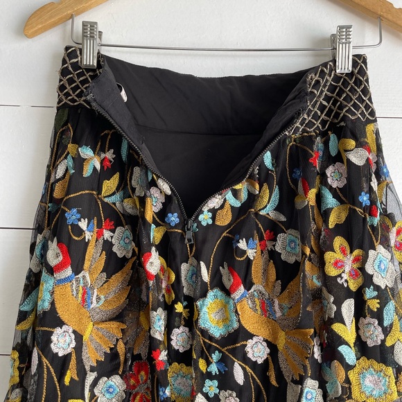 Alice + Olivia Kamryn Floral Fringe-Trim Maxi Skirt, Black/Multicolor size 2 - Picture 11 of 14